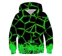 ALISISTER Enfants 3D Pull À Capuche Personnalisé Vert Géométrie Motif Hoodie Pullover Enfant Casual Respirant Hooded Sweatshirt Outwear Tops S=6-7 Ans