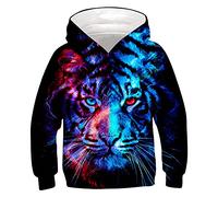 ALISISTER Enfants Hoodie Drôle 3D Galaxie Loup Graphique Sweat À Capuche Pull Sweat avec Poches Automne Hiver Blanc Et Noir Jumper M=8-10 Ans