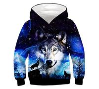 ALISISTER Enfants Sweat À Capuche 3D Nouveauté Galaxie Loup Imprimé Pull Hoodies Garçon Fille Étudiant Décontracté Manches Longues Sweat-Shirt avec Poches M=8-10 Ans