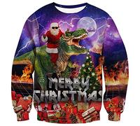 ALISISTER Hommes Garçons Noel Pull Funny 3D Dinosaure Santa Graphique Xmas Pull Sweat-Shirt À Manches Longues Casual Party Célébration T-Shirt M
