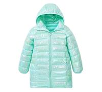 ALISISTER Manteau Fille Doudoune Brillante Multicolore Verte avec Capuche Coupe-Vent Chaude Veste d’Hiver pour École et Fête 9-10 Ans