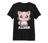 Alison Alison Motif Chat Mignon pour Fille Nom Alison T-Shirt Haut de Gamme