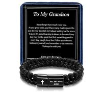 Alissl Bracelet chrétien inspirant pour homme avec perles de pierre de lave - Bracelet en cuir tressé - Cadeau pour homme, petit-fils, père, mari, petit ami, 8.2, Cuir, Pas de gemme