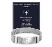 Alissl Bracelet chrétien pour femme avec croix avec verset biblique inspirant la foi religieuse prière Écriture Cadeau pour baptême, communion église, Medium, Acier inoxydable, Pas de gemme