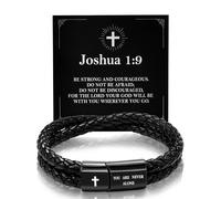 Alissl Bracelet en cuir avec croix pour homme, verset de la Bible chrétienne, bracelet en acier inoxydable noir, idée cadeau inspirante pour anniversaire, remise de diplôme chrétienne, idée cadeau