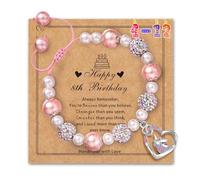 Alissl Bracelet licorne réglable pour filles, rentrée scolaire, perles roses et boules de strass, cadeau pour filles, petite-fille, nièce, cadeaux d'anniversaire pour filles de 4 à 12 ans, 6 inches