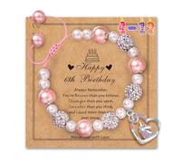 Alissl Bracelet licorne réglable pour filles, rentrée scolaire, perles roses et boules de strass, cadeau pour filles, petite-fille, nièce, cadeaux d'anniversaire pour filles de 4 à 12 ans, 6" to 10