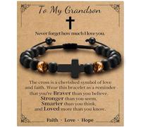 Alissl Bracelet réglable en forme de croix pour garçons, bleu/doré/jaune, pierre naturelle qui apporte du bonheur, Noël, baptême, cadeau d'anniversaire pour fils, petit-fils, cadeaux de Pâques pour