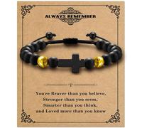 Alissl Bracelet réglable en forme de croix pour garçons, bleu/doré/jaune, pierre naturelle qui apporte du bonheur, Noël, baptême, cadeau d'anniversaire pour fils, petit-fils, cadeaux de Pâques pour