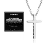 Alissl Collier avec pendentif en forme de croix pour homme et garçon, en acier inoxydable 316L, verset de la Bible, cadeau inspirant pour prière, première communion, confirmation, Noël, Small, Acier