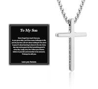 Alissl Collier avec pendentif en forme de croix pour homme et garçon, en acier inoxydable 316L, verset de la Bible, cadeau inspirant pour prière, première communion, confirmation, Noël, Small, Acier