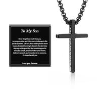 Alissl Collier avec pendentif en forme de croix pour homme et garçon, en acier inoxydable 316L, verset de la Bible, cadeau inspirant pour prière, première communion, confirmation, Noël, Small, Acier