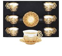 Alisveristime Ensemble de 6 tasses à café turc en porcelaine blanche et métal zinc avec motifs turcs, 6 tasses et soucoupes (doré)