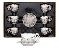 Alisveristime Ensemble de 6 tasses à café turques en porcelaine blanche et zinc avec motifs turcs, 6 tasses et soucoupes (argent)