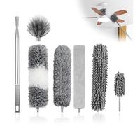 Alitree 7 Pièces Plumeau Telescopique, Plumeau Poussiere Lavable Microfibre, Tete de Loup Telescopique 40-250cm, Balai Toile d'Araignée, pour Interstices, Plafonds, Stores, Ventilateurs de Plafond