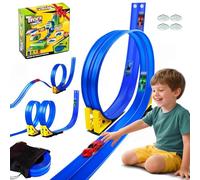 Alitree Circuit de course automobile 5 m avec 4 voitures, circuit de course avec looping et piste en U, roule sur double piste de course, autoroute DIY, jouet portable pour enfants à partir de 3 ans
