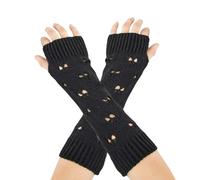 Aliuciku Gants sans Doigts pour Femme, Gants Chauds d'hiver avec Trous pour Les Pouces pour L'extérieur(Black)