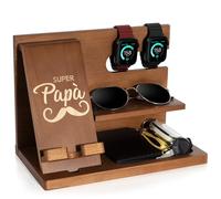 AliveByte - Organiseur de table de chevet en bois rustique chic - Cadeau pour homme - Station d'accueil pour smartphone - Cadeau de fête des pères et de Noël