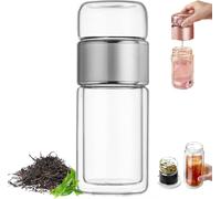Alivefuser Tea Infuser, Alivefuser 3-in-1double Layer Glass Tea Diffuser Bottle, with Filter & Lid, Portable Water Separation Glass Cup, for Loose Leaf (Sliver,280ml)