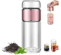 Alivefuser Tea Infuser, Alivefuser 3-in-1double Layer Glass Tea Diffuser Bottle, with Filter & Lid, Portable Water Separation Glass Cup, for Loose Leaf (Pink,500ml)
