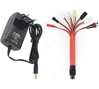 Aliwisdom Universel Chargeur Batterie RC pour 2.4V-12V (2S-10S) NIMH & NICD Batterie avec SM 2P, Tamiya/KET 2P, XH 2.54, Mini Tamiya, Huanqi, JST, Futaba/JR, T Plug Connecteur Câble pour Voiture RC
