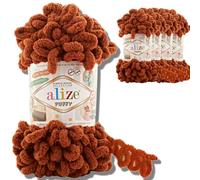 Alize 5 x 100 g de laine turque Puffy Super Bulky - Pelote de laine chenille douce pour bébé - Pelote XXL pour Amigurumi (Terra | 597)