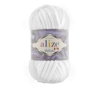 Alize 5 x 100 g de laine Velluto 500 g de fil chenille super Bulky, doux et moelleux 100 g, pour coussin, couverture de bébé, etc. (blanc 55)
