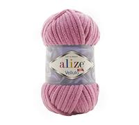 Alize 5 x 100 g de laine Velluto 500 g de fil chenille super Bulky, doux et moelleux 100 g, pour coussin, couverture de bébé, etc. (vieux rose 98)