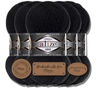 Alize 5 x 100g Superlana Midi Turc Premium Laine Coton et Acrylique Fils à tricoter manuels unis | Fil à tricoter Bébé Teinte unie pour crochet Tricot Vêtements (noir | 60)