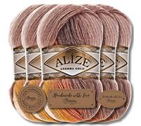 Alize 5x 100g Angora Gold Batik Lot de 5 pelotes de laine vierge à tricoter de qualité supérieure - Avec dégradé de couleur - Laine à tricoter pour bébé - Accessoire pour crochet, tricot, vêtements