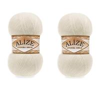Alize Angora Gold Fil, 20 % laine, 80 % acrylique, fil doux, crochet, Lot de 2 pièces, 200 g, 1200 m, fil à tricoter turc (1 crème)