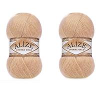 Alize Angora Gold Lot de 2 pelotes de fil à tricoter turc à la main 200 g 80 % acrylique 200 g 1204 m (95 Camel)
