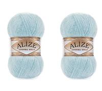 Alize Angora Gold Lot de 2 pelotes de fil turc - 20 % laine, 80 % acrylique - Fil à tricoter à la main et crochet - 200 g - 1204 yds - Bleu clair