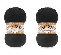 Alize Angora Gold Lot de 2 pelotes de fil turc à tricoter à la main 200 g 1204 m Noir