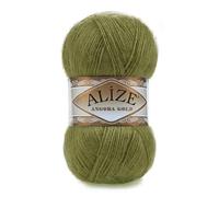 Alize Angora Gold Lot de 2 pelotes de fil turc à tricoter à la main pour dentelle et crochet 200 g Vert olive 758