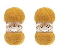 Alize Angora Gold Lot de 2 pelotes de laine 20 % laine 80 % acrylique doux 200 g 1204 m Fil turc à tricoter à la main (2 safran)