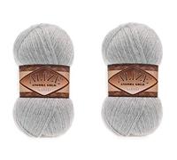 Alize Angora Gold Simli 5% Métallique 20% Laine 75% Acrylique Lot de 2 pelotes de 200g 1900m Fil à crocheter, à broder, à tricoter à la main, fil turc (21 Gris)