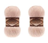 Alize Angora Gold Simli 5 % métallique, 20 % laine, 75 % acrylique - Lot de 2 pelotes de fil turc à la main - 200 g - 1100 m de fil à crochet et dentelle (404 champagne)