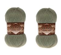Alize Angora Gold Simli Lot de 2 pelotes de fil turc 5 % métallique, 20 % laine, 75 % acrylique, 200 g, 1100 m de fil à tricoter à la main (398 vert clair)