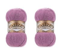 Alize Angora Gold Yarn Lot de 20% laine 80% acrylique Soft Yarn Crochet de 2 skn 200 g 1204 yds dentelle tricotée à la main Turkish Yarn (28 rose)