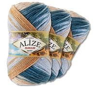 Alize Burcum Batik Premium - Lot de 3 pelotes de laine 100% acrylique, 29 couleurs dégradées (7648)
