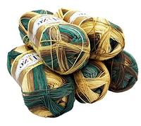 Alize Diva Batik Lot de 5 pelotes de laine multicolore avec dégradé de couleur, 500 g de laine mercerisée en microfibre acrylique (doré, vert, gris 3307)