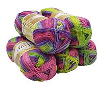 Alize Diva Batik Lot de 5 pelotes de laine multicolore avec dégradé de couleur, 500 g de laine mercerisée en microfibre acrylique (rose, vert, jaune 3241)
