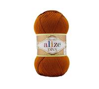 Alize Diva Lot de 2 écheveaux de fil 100 % microfibre acrylique effet soyeux pour crochet et dentelle 100 g 350 m Tabac