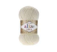 Alize Diva Lot de 2 écheveaux de fil 100 % microfibre acrylique effet soyeux pour crochet et dentelle 100 g 350 m - 383 pierre