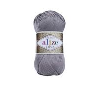 Alize Diva Lot de 2 écheveaux de fil 100 % microfibre acrylique effet soyeux pour crochet et dentelle 100 g 350 m - 348 fumé