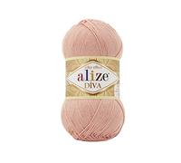 Alize Diva Lot de 2 écheveaux de fil 100 % microfibre acrylique effet soyeux pour crochet et loisirs créatifs, 100 g, 350 m, rose mariage 363