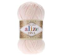 Alize Diva Lot de 4 écheveaux de fil à tricoter 100% microfibre acrylique Effet soie 400 g Couleur 382 poudres