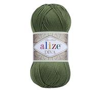 Alize Diva Lot de 4 écheveaux de fil à tricoter 100 % microfibre acrylique Effet soie 400 g Couleur 79 basilic
