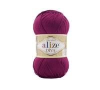 Alize Diva Lot de 4 pelotes de fil à tricoter 100 % microfibre acrylique effet soie 400 g Couleur 326 Fuchsia